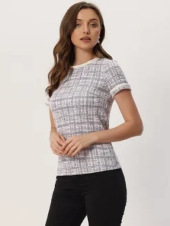 Allegra K Tweed Top For Women Casual Round Neck Pearl Decoration Short Sleeve Blouses 8 Allegra K Tweed Top For Women Casual Round Neck Pearl Decoration Short Sleeve Blouses -Women Clothing Sale GUEST d31735a5 1097 4de5 bd37 01920ed9eb6f