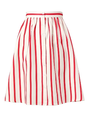 Allegra K Women's Stripes Button Front Elastic Back A-Line Midi Skirt 7 Allegra K Women's Stripes Button Front Elastic Back A-Line Midi Skirt - Image 7