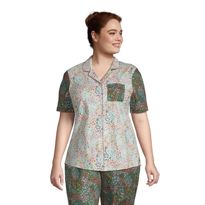 Lands' End Women's Short Sleeve Cotton Poplin Pajama Shirt 3 Lands' End Women's Short Sleeve Cotton Poplin Pajama Shirt - Image 3