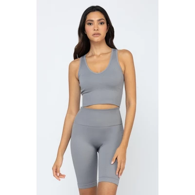 90 Degree By Reflex Womens Ribbed Seamless Highline V-Neck Tank And Ribbed Seamless 7" Bike Short Set 4 90 Degree By Reflex Womens Ribbed Seamless Highline V-Neck Tank And Ribbed Seamless 7" Bike Short Set - Image 4