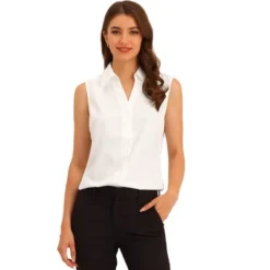 Allegra K Women's Sleeveless Point Collar Casual Button Down Shirt -Women Clothing Sale GUEST db8d9cf0 a00b 4f6c 928f 03330675bc82