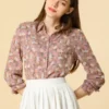 Allegra K Women's Point Collar Long Sleeve Button Down Floral Shirt