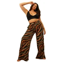Rebdolls Women's Dasia Zebra Print Wide Leg Pants W. Pockets