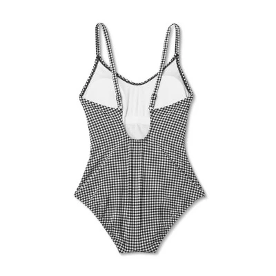 Women's Textured Gingham Ruched Full Coverage One Piece Swimsuit - Kona Sol™ Black 5 Women's Textured Gingham Ruched Full Coverage One Piece Swimsuit - Kona Sol™ Black - Image 5