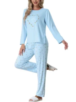 Cheibear Womens Sleepwear Lounge Heart Print With Pants Long Sleeve Pajama Set -Women Clothing Sale GUEST dfe03f27 6b32 451f 8e12 15eed212c072