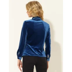 Allegra K Women's Velvet Top Stand Collar Long Sleeves Button Down Shirt -Women Clothing Sale GUEST e1b59ce1 4a53 45f8 ad61 7f079b7d7881