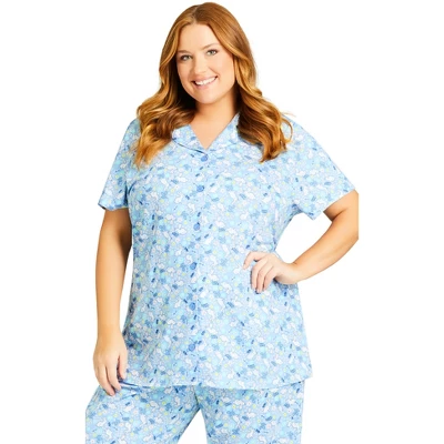Women's Plus Size Bunny Button Up Sleep Top - Blue Bunny| AVENUE 5 Women's Plus Size Bunny Button Up Sleep Top - Blue Bunny| AVENUE - Image 5
