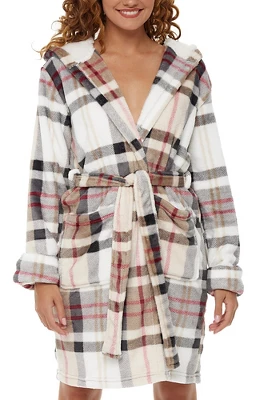Women's Classic Plush Hooded Robe, Short Fleece Plaid Bathrobe With Hood 8 Women's Classic Plush Hooded Robe, Short Fleece Plaid Bathrobe With Hood - Image 8