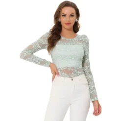 Allegra K Women's Vintage Semi-Sheer Puff Long Sleeve Embroidery Lace Floral Blouse -Women Clothing Sale GUEST e2738173 0a5a 42ba 9937 73dacbf6fdea