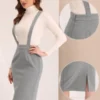 Allegra K Women's Pencil High Waist Adjustable Strap Split Back Bodycon Suspender Skirts