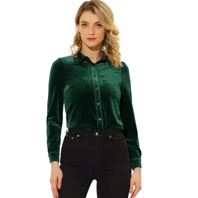 Allegra K Women's Button Down Blouse Solid Color Long Sleeve Velvet Work Shirt 6 Allegra K Women's Button Down Blouse Solid Color Long Sleeve Velvet Work Shirt - Image 6