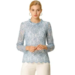 Allegra K Women's Lace Long Sleeve Ruffle Neck Floral Blouse -Women Clothing Sale GUEST e87bc5bf afe2 49ae b5b5 cfd42bc5d14e