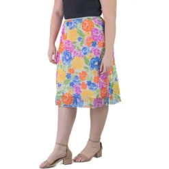 Plus Size Sheer Overlay Colorful Floral Elastic Waist Knee Length Skirt -Women Clothing Sale GUEST e94de2ff 7c48 4bde 9ef3 b47e413a4c01