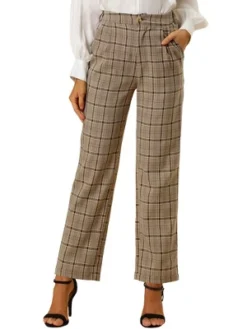 Allegra K Women's Plaid Elastic Waist Casual Work Office Long Trousers -Women Clothing Sale GUEST ea7327f2 bb84 4007 94a9 7df48d7ab4ea