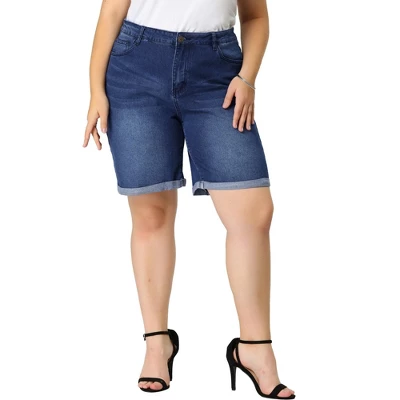 Agnes Orinda Women's Plus Size Jeans Casual Slash Pockets Washed Denim Shorts 3 Agnes Orinda Women's Plus Size Jeans Casual Slash Pockets Washed Denim Shorts - Image 3