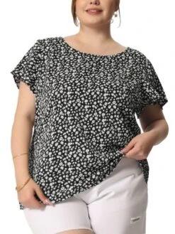 Agnes Orinda Women's Plus Size Floral Short Sleeve Casual Pleasant Top -Women Clothing Sale GUEST eb8a6ea9 ea51 4b33 8622 a14608b0f334