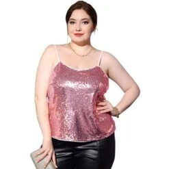 Agnes Orinda Plus Size Tops For Women Sequined Shining Camisole Club Party Sparkle Cami Top -Women Clothing Sale GUEST ecf1cfaf e73f 46f2 bb78 57b63969eae3