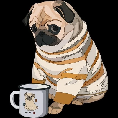 Junior's Design By Humans Cute Pug & Mug By Stripedbeetlee T-Shirt 1 Junior's Design By Humans Cute Pug & Mug By Stripedbeetlee T-Shirt