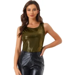 Allegra K Women's U Neck Stretchy Slim Fit Shiny Sparkly Metallic Tank Top -Women Clothing Sale GUEST eeb5f7c4 f722 4541 8e41 a0985a676ffb