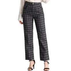 Allegra K Women's Plaid Elastic Waist Casual Work Office Long Trousers -Women Clothing Sale GUEST ef716f3a a7d5 4f55 8105 35e39de334ba