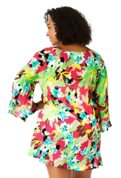 Anne Cole Plus - Women's Flounce V Neck Tunic Swimsuit Cover Up