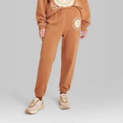 Women's Ascot + Hart Checkered Smile Graphic Jogger Pants - Orange