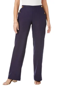Jessica London Women’s Plus Size Linen Wide Leg Sailor Pant