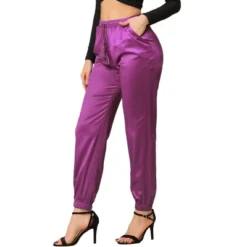Allegra K Women's Drawstring Elastic Waist Athleisure Pants Ankle Length Satin Joggers With Pocket -Women Clothing Sale GUEST f1520830 8016 401b a147 81319c46448e