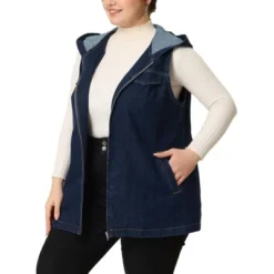 Agnes Orinda Women's Plus Size Hoodie Zipper Up Pocket Denim Sleeveless Jacket Vest -Women Clothing Sale GUEST f20d0fe9 e6a5 44dc 80d5 1b086c0d37a3