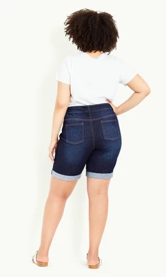 Women's Plus Size Turn Up Cuff Denim Short - Dark Wash | EVANS