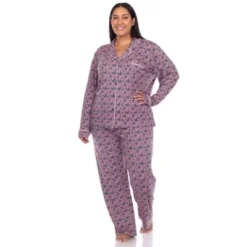 Plus Size Long Sleeve Heart Print Pajama Set - White Mark