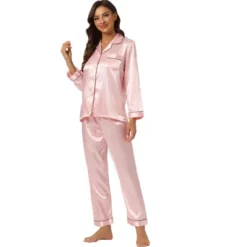 Allegra K Women's Satin Button Down Sleepshirt With Pants Halloween Pajama Set -Women Clothing Sale GUEST f921c11d 48e3 4108 81c0 e7f77a907047