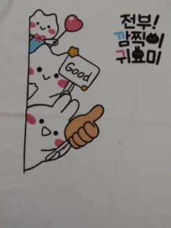 Mimi & Neko Peeping Characters Crew Neck Short Sleeve White Women's T-shirt