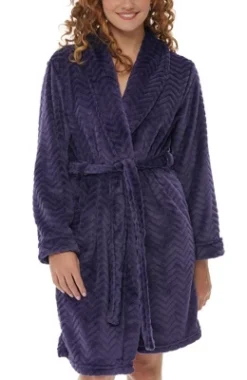 Women's Warm Soft Plush Fleece Bathrobe, Knee Length Robe, Chevrons -Women Clothing Sale GUEST fd446bba 601e 4bf0 a0c1 e729226446c4