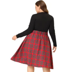 Agnes Orinda Women's Plus Size Velvet Plaid A-Line Elastic Waist Flare Skirts -Women Clothing Sale GUEST fd8b4267 5bc2 4235 89f9 aa5fa005af6e