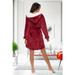 Women's Classic Plush Hooded Robe, Short Fleece Bathrobe With Hood -Women Clothing Sale GUEST ff12e66d 3d55 4813 9133 4dc09a2cc751