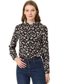 Allegra K Women's Point Collar Long Sleeve Button Down Floral Shirt -Women Clothing Sale GUEST ff73223c a8e1 4450 adeb 9bd5cf0c2a4b