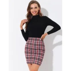 Allegra K Women's Plaid High Waist Side Zipper Bodycon Pencil Mini Skirt